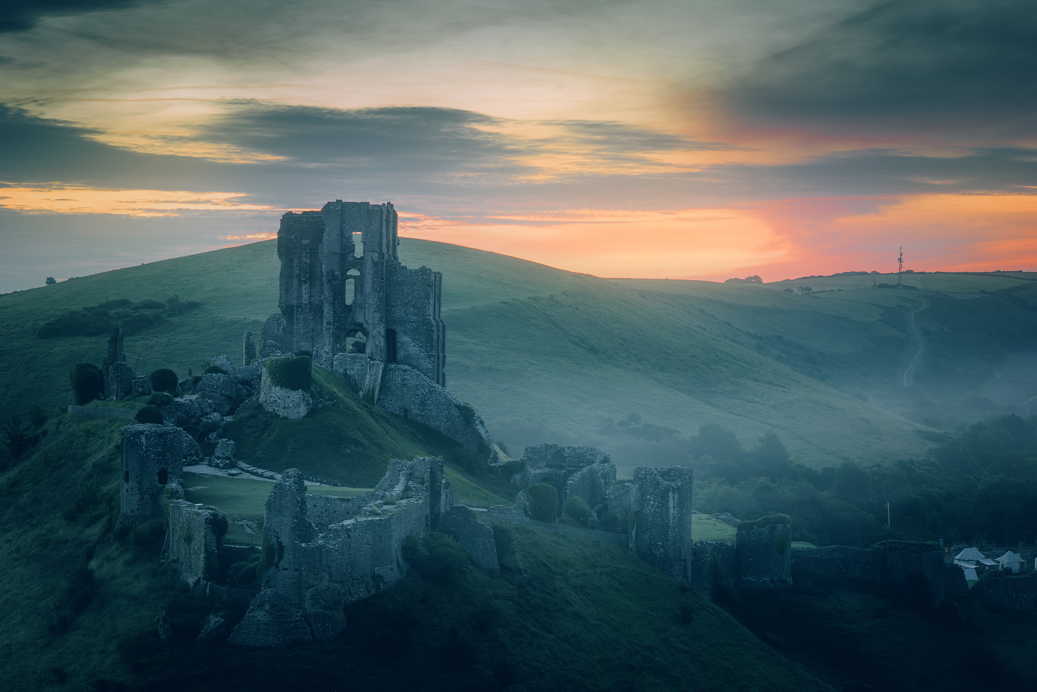 Corfe Castle ruins. Dorset, England