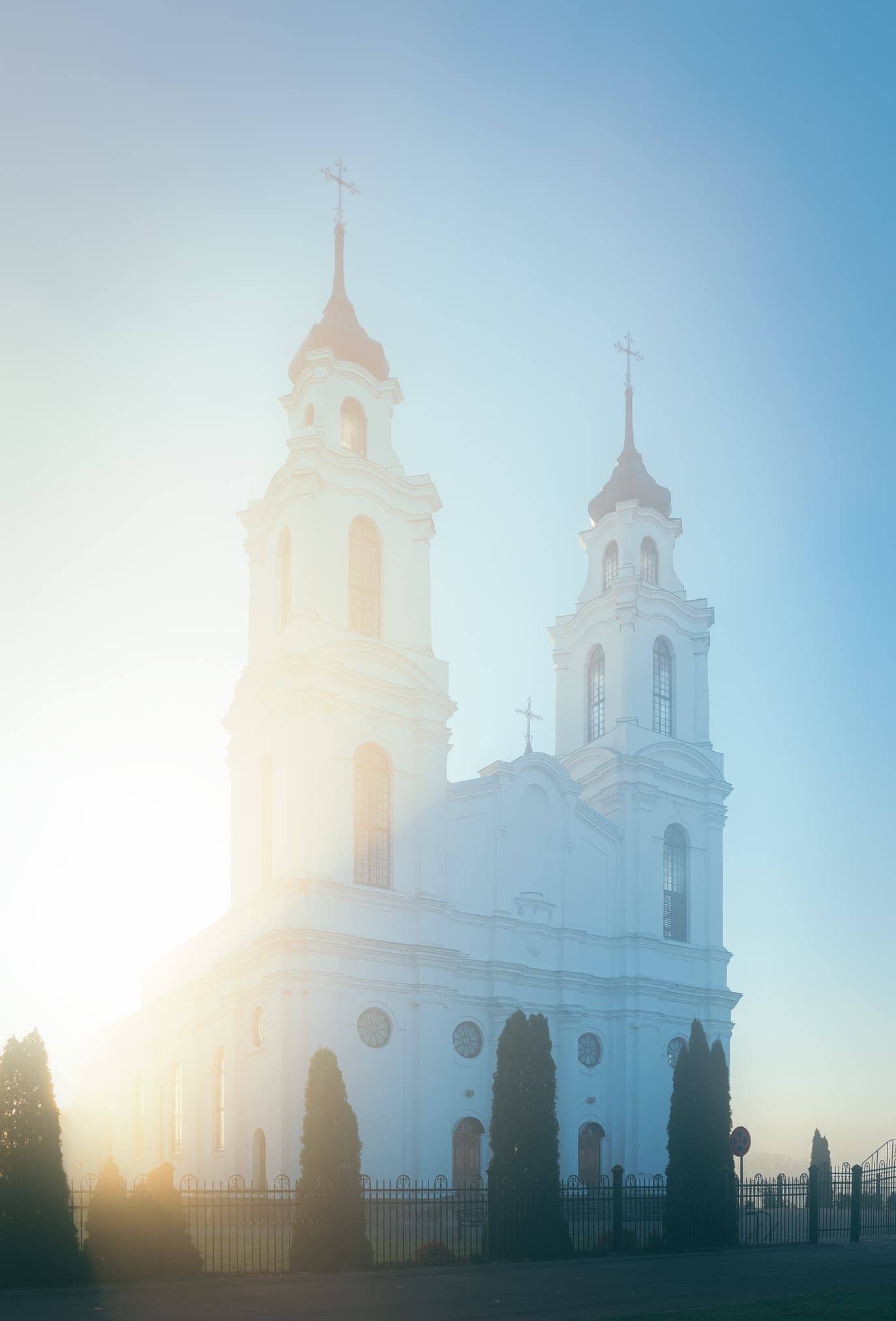 Ludza Roman Catholic Church of the Assumption of the Blessed Virgin Mary - October morning fog