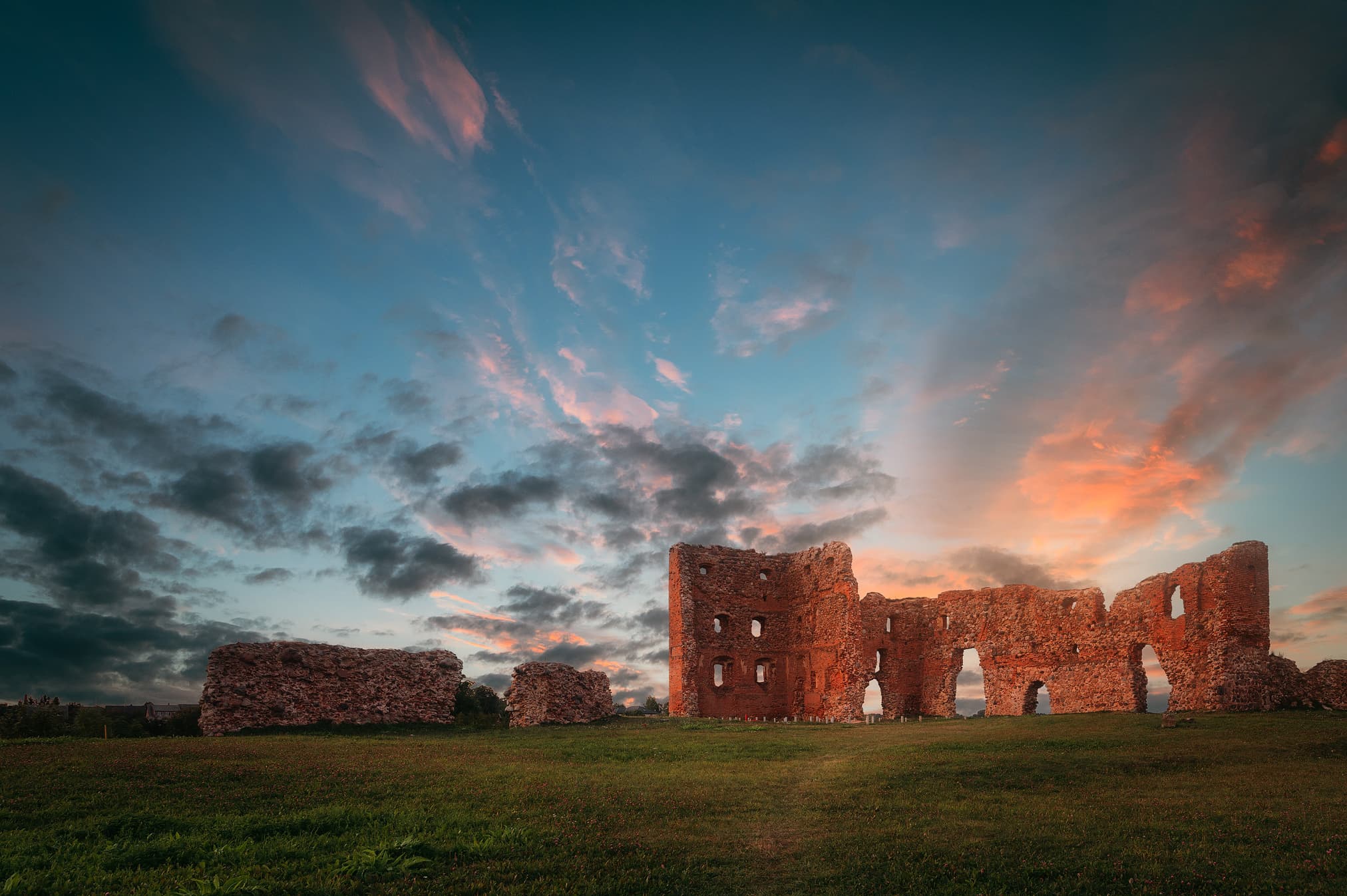 Ludza castle ruins at sunset